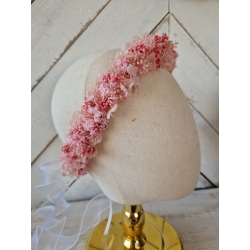 Wianek komunijny na głowę stabilizowana drobna gipsówka Malinowa Chmurka